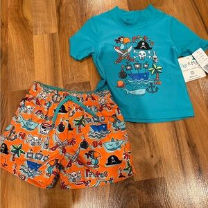 Kiko & Max swim trunk and rash guard tee shirt set‎ pirate UPF bathing suit